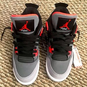 NIB Nike Flight Air Jordan 4 Retro Youth 4.5 Dk Grey Infrared Black